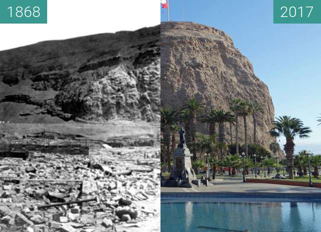 Before-and-after picture of MORRO DE ARICA between 1868 and 2017