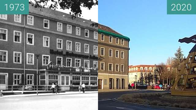 Image avant-après de Pirna | Hotel Schwarzer Adler entre 1973 et 23 jan. 2020