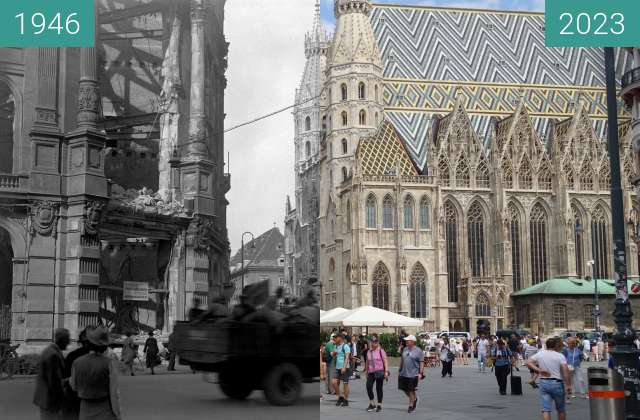 Image avant-après de Cathédrale Saint-Étienne de Vienne entre 1946 et 08.2023