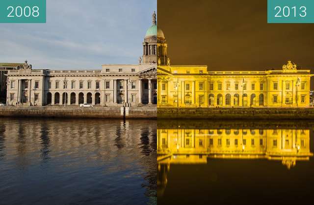 Before-and-after picture of Customs House Dublin between 2008-Nov-02 and 2013-Nov-27