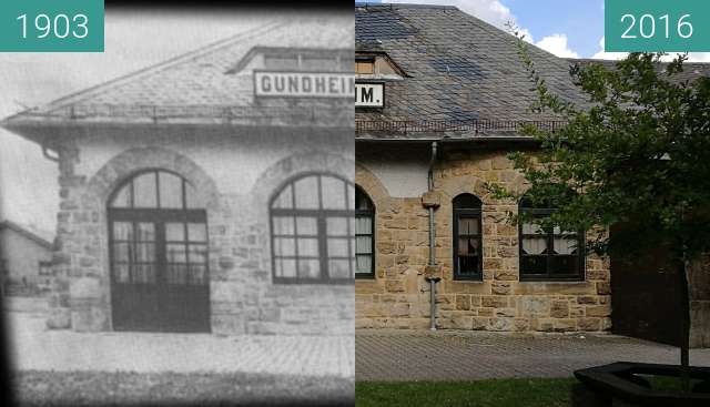 Vorher-Nachher-Bild von Alter Bahnhof in Gundheim zwischen 1903 und 10.10.2016