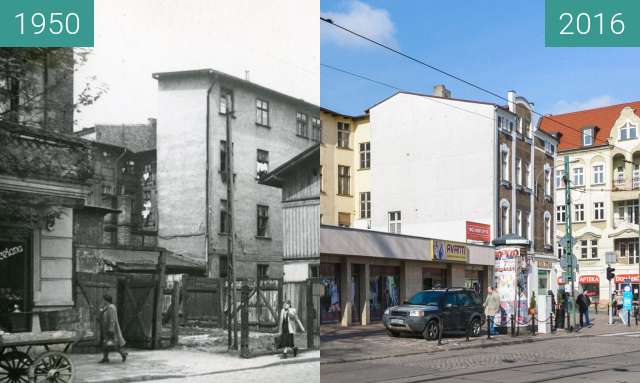 Before-and-after picture of Ulica Kraszewskiego between 1950 and 2016