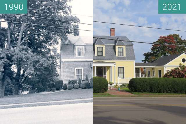 Before-and-after picture of 2 Northport Avenue, Belfast Maine between 1990 and 2021