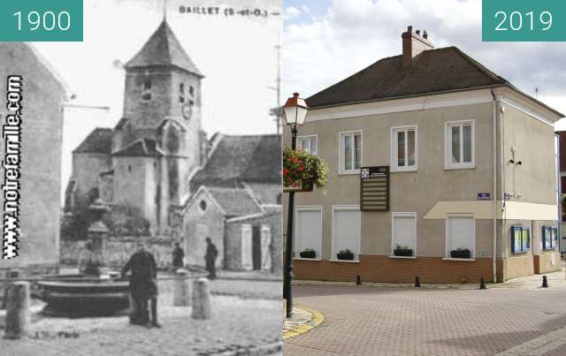 Before-and-after picture of Ancienne mairie et église Baillet-en-France between 1900 and 2019-Oct-19