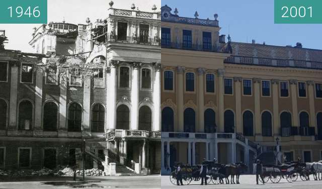 Vorher-Nachher-Bild von Bombed Schönbrunn zwischen 1946 und 2019