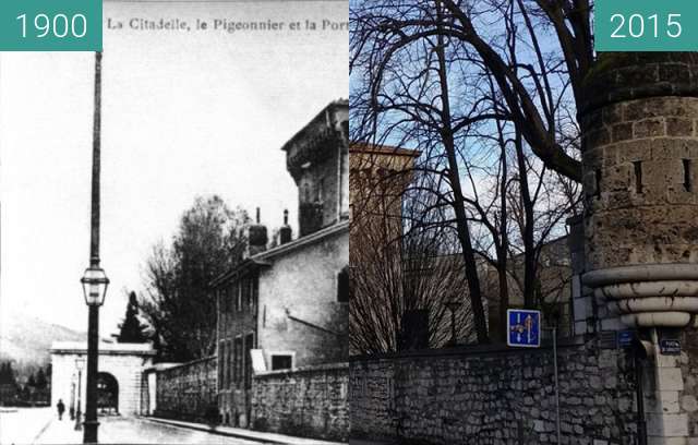 Before-and-after picture of Grenoble | Quai Jongkind : Porte de l'Ile Verte.  between 1900 and 2015