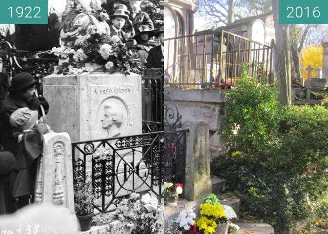 Before-and-after picture of Tomb of Chopin between 1922-Oct-22 and 2016-Nov-19