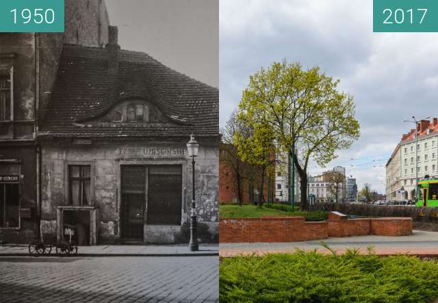 Before-and-after picture of Ulica Wroniecka between 1950-Sep-29 and 2017-Mar-29