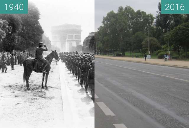 Before-and-after picture of Avenue Foch (Occupation of Paris) between 1940-Jun-14 and 2016-Sep-25