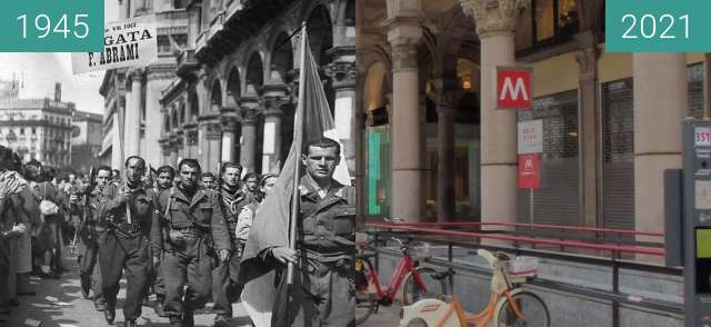 Before-and-after picture of Mailand, Piazza del Duomo 1945 between 1945-Apr-25 and 2021-Aug-22