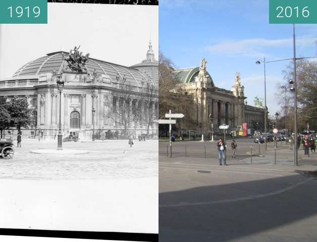 Before-and-after picture of Grand Palais between 1919 and 2016-Jan-04