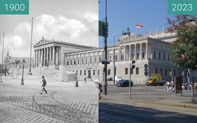 Vorher-Nachher-Bild von Österreichisches Parlament zwischen 1900 und 08.2023