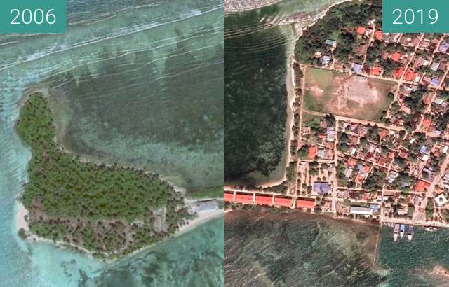 Before-and-after picture of Kolaa Island over the years between 2006-Feb-07 and 2019-Aug-03