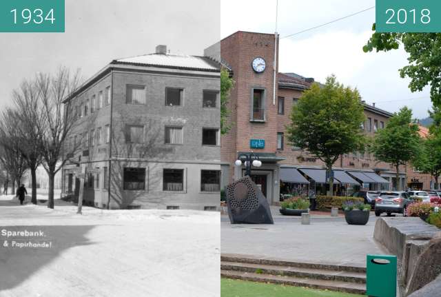 Before-and-after picture of "Asker Sparebank" 1934, Asker, Norway between 1934 and 2018-Aug-18