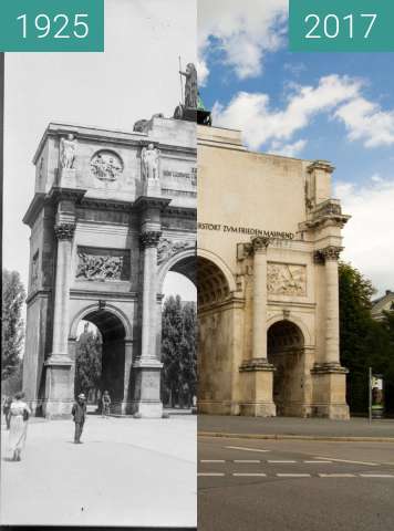 Vorher-Nachher-Bild von Siegestor München zwischen 1925 und 05.08.2017