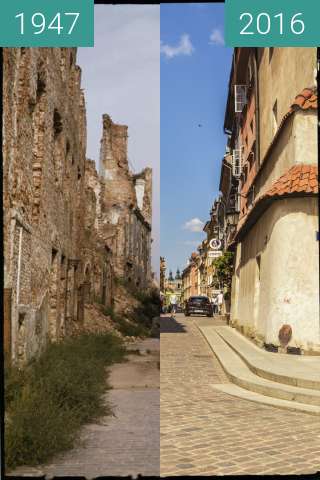 Before-and-after picture of Warsaw, Piwna Street between 1947 and 2016