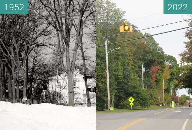 Before-and-after picture of The Foot of the Square, Belfast Maine between 1952 and 2022