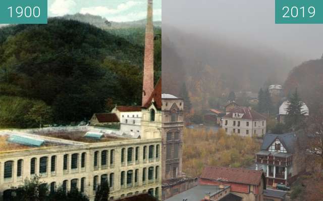 Before-and-after picture of Přádelna Mitscherlich & syn between 1900 and 2019-Nov-06