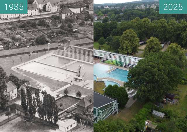 Before-and-after picture of Luftaufnahme Moskaubad between 1935 and 2025-Jun-26