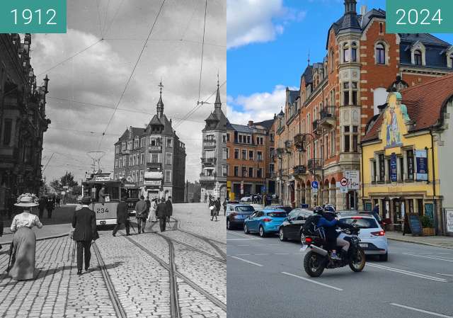 Image avant-après de Körnerplatz in Dresden entre 1912 et 21 avr. 2024