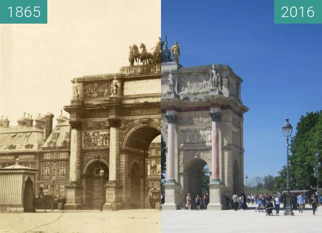 Before-and-after picture of Palais des Tuileries between 1865 and 2016-May-06