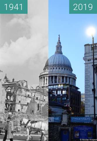 Vorher-Nachher-Bild von St. Paul's Cathedral zwischen 1941 und 10.11.2019