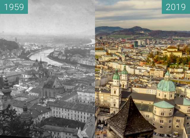 Vorher-Nachher-Bild von Blick über Salzburg zwischen 1959 und 24.11.2019