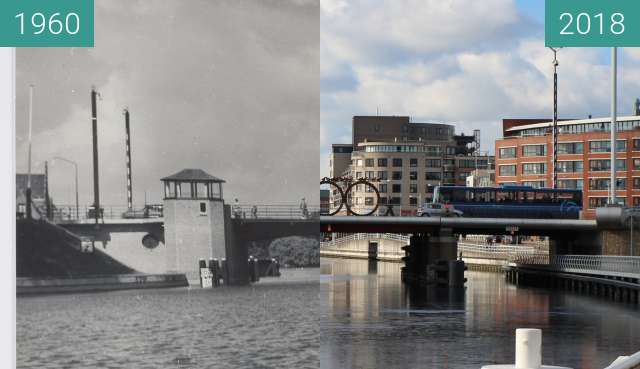 Before-and-after picture of Friesebrug Alkmaar between 1960 and 2018-Feb-27