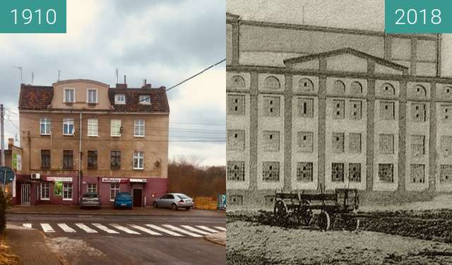 Before-and-after picture of Młyn braci Brummerów between 1910 and 2018