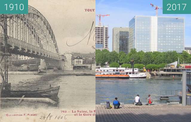 Before-and-after picture of Quai de la Rapée between 1910 and 2017-May-10