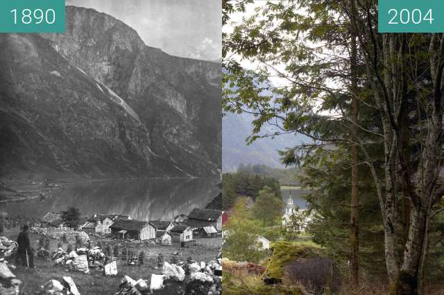 Before-and-after picture of Nærøy fjord between 1890 and 2004