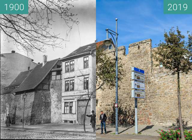 Vorher-Nachher-Bild von Waisenhausring - Blick auf Stadtmauerreste zwischen 1900 und 04.09.2019