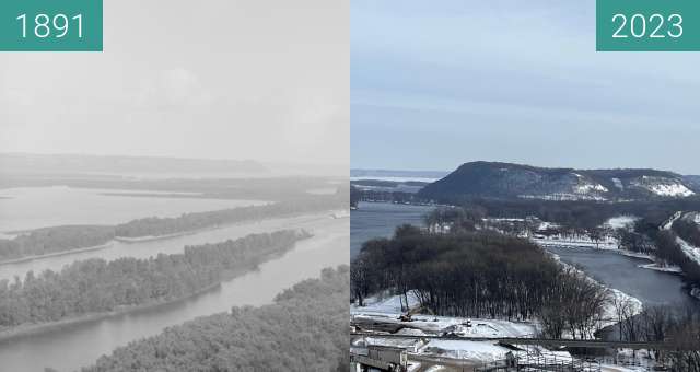 Image avant-après de Barn Bluff Facing the Mississippi- Red Wing entre 1891 et 2023