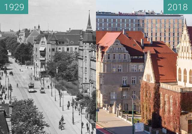 Vorher-Nachher-Bild von Ulica Św. Marcin/Kaponiera/Zwierzyniecka zwischen 1929 und 2018