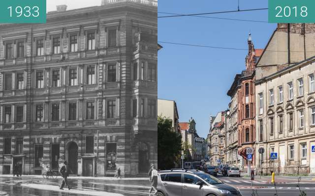 Before-and-after picture of Ulica Św. Wojciech between 1933 and 2018