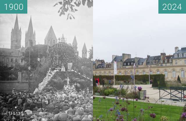 Before-and-after picture of Abbaye aux Hommes between 1928-Jun-17 and 11/2024