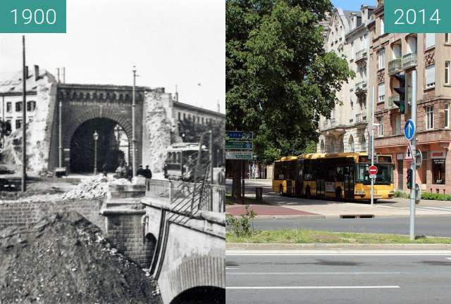 Before-and-after picture of Porte Serpenoise between 1900 and 2014