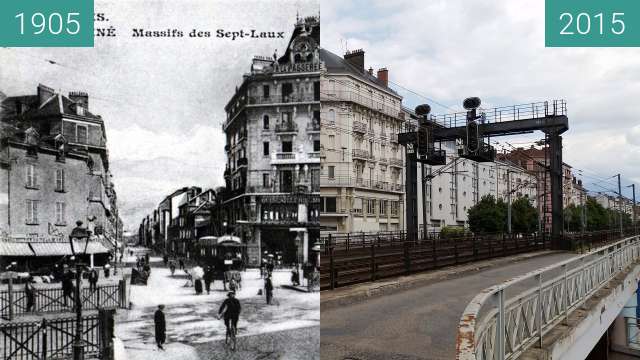 Before-and-after picture of Grenoble | A La Passerelle (1905) between 1905 and 08/2015