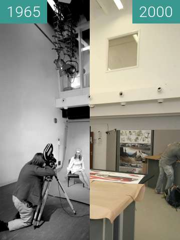 Before-and-after picture of Lanchester Polytechnic studio between 1965 and 2000