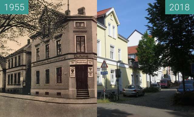 Before-and-after picture of Gaststätte "Zur Augustenburg" between 1955 and 2018-May-31