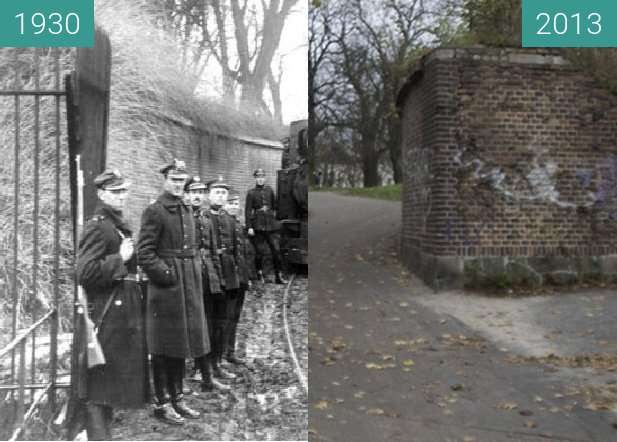 Before-and-after picture of Brama Polna poznańskiego Fortu Winiary between 1930 and 2013