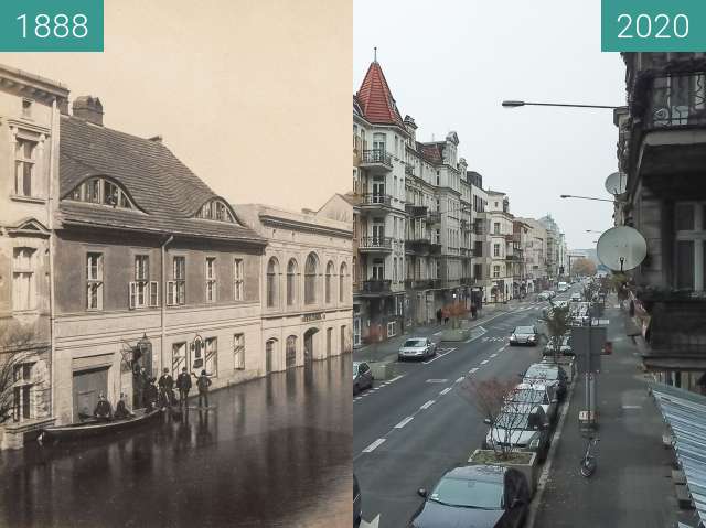 Before-and-after picture of Ulica Garbary between 1888-Mar-30 and 2020-Nov-01