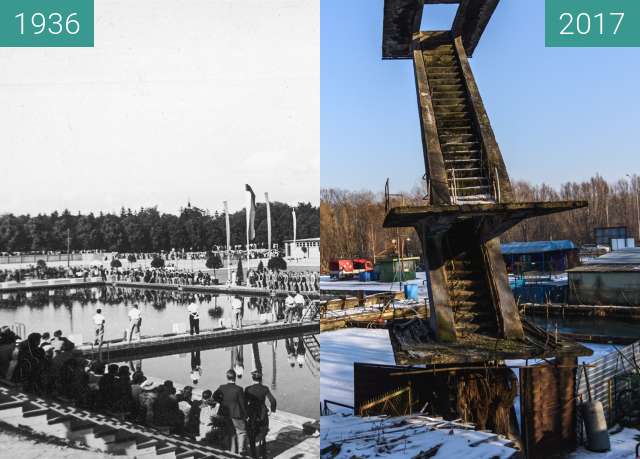 Before-and-after picture of Pływalnia przy Niestachowskiej between 1936-Jun-26 and 2017-Jan-28