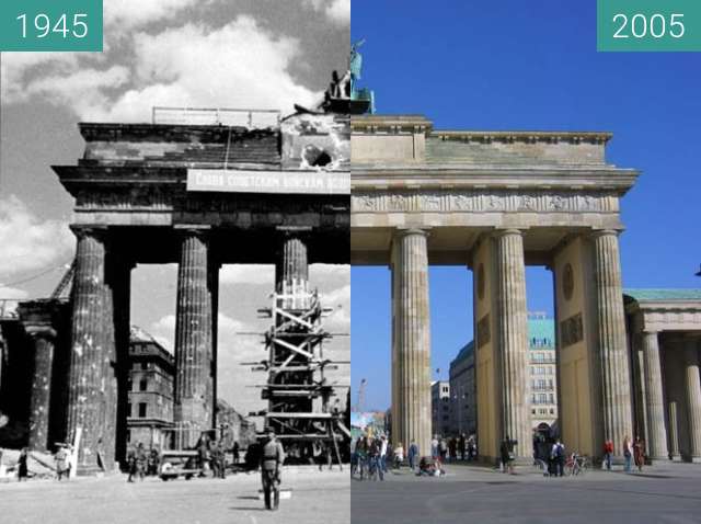 Before-and-after picture of Brandenburger Tor 1945/2005 between 1945 and 2005